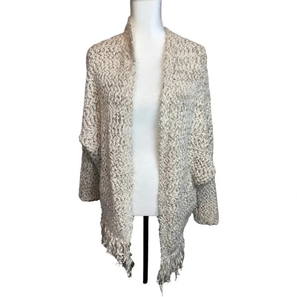 UMGEE Womens Open Front Cardigan Sweater Fringe Hem Cream Brown - Picture 1 of 10